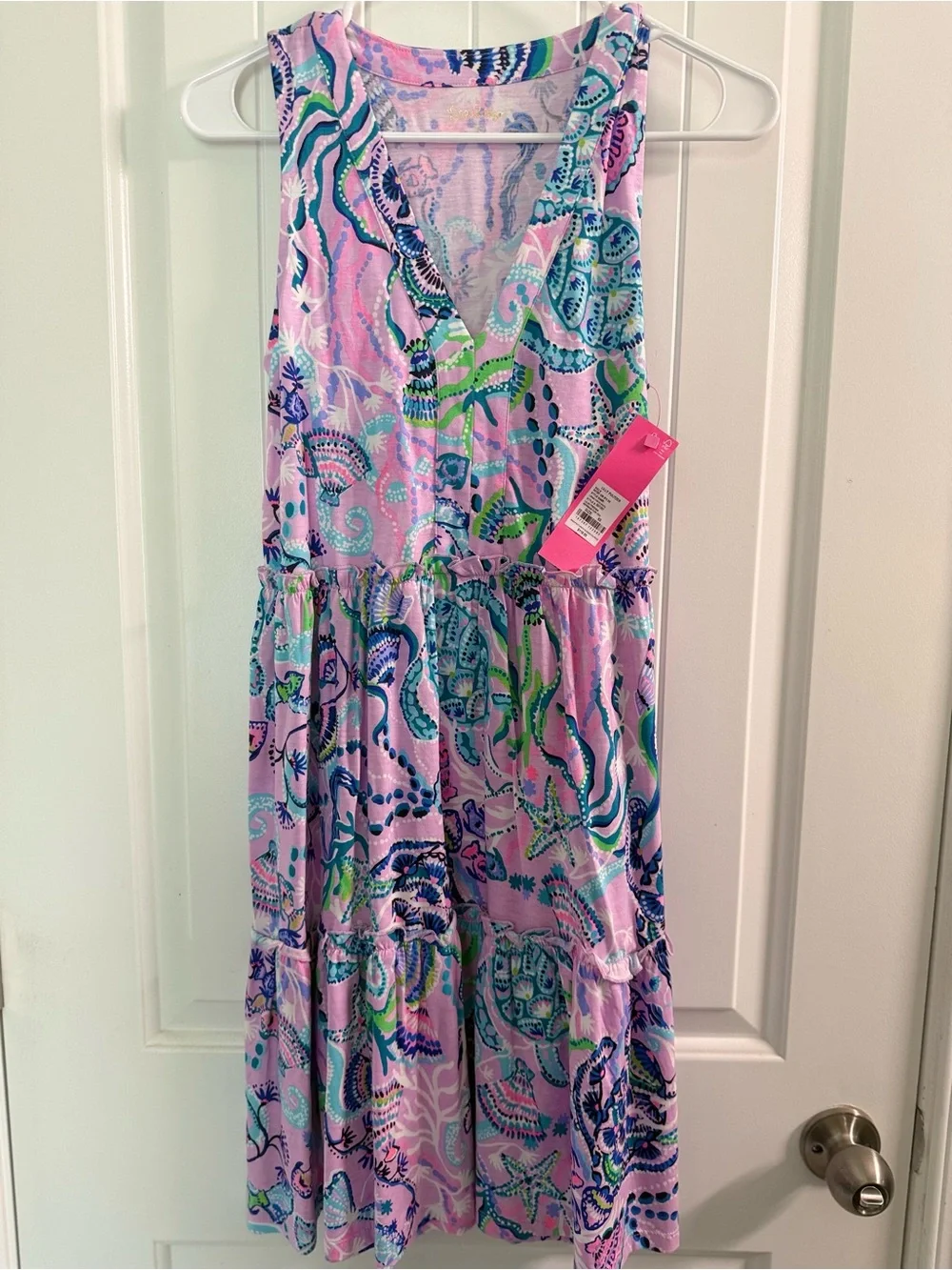 Lily Pulitzer Sleeveless Lorina V neck Lilac Freesia Mermaid printed Dress - Picture 3 of 6